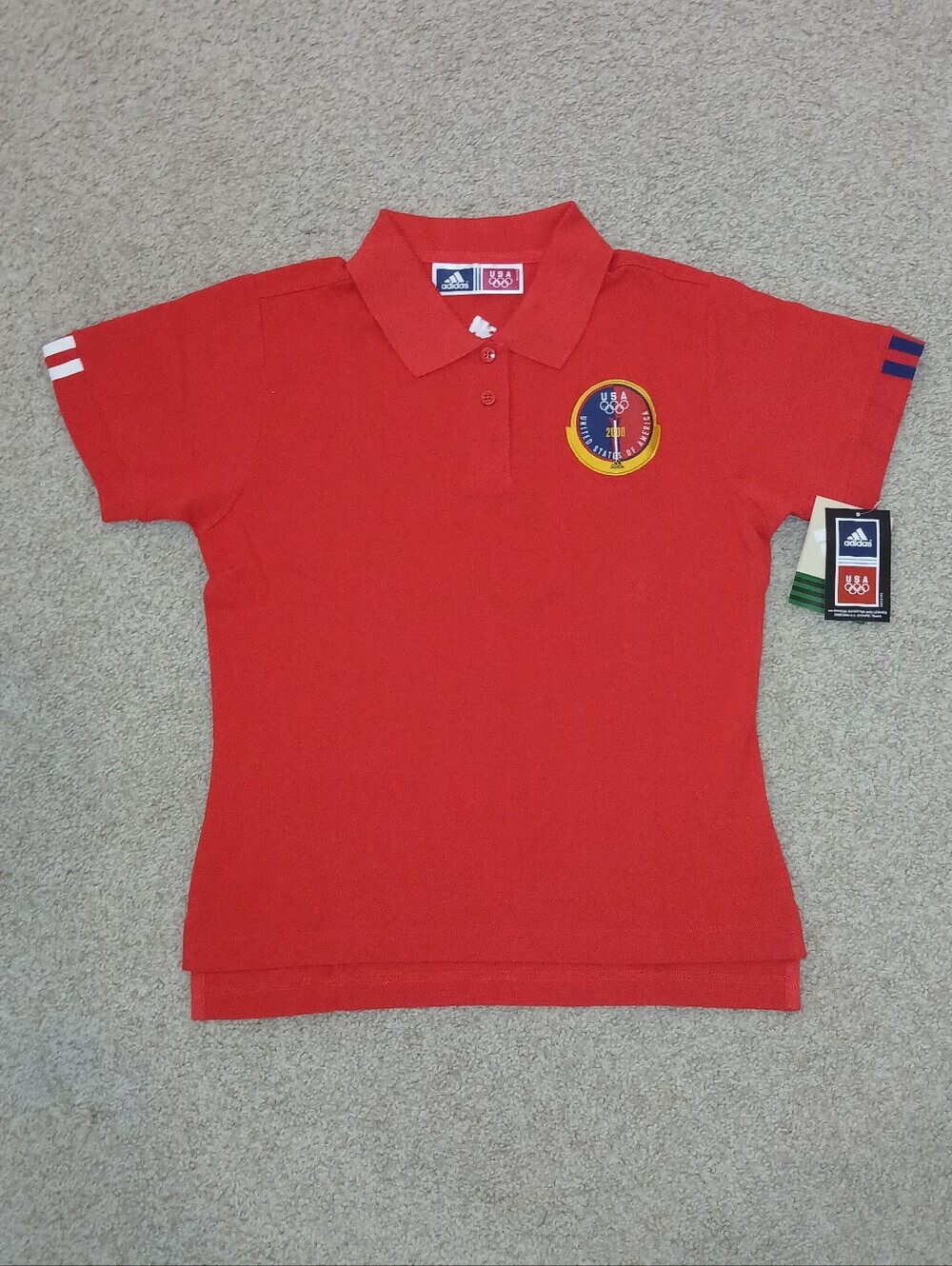 Vintage Adidas 2000 Olympics Womens' Small Red Polo Shirt with Patch Detail NEW